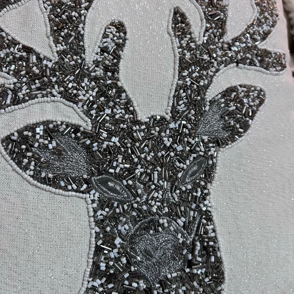 Pier One Elegant Silver beaded Reindeer/ Stag Holiday/Christmas Pillow 18X18